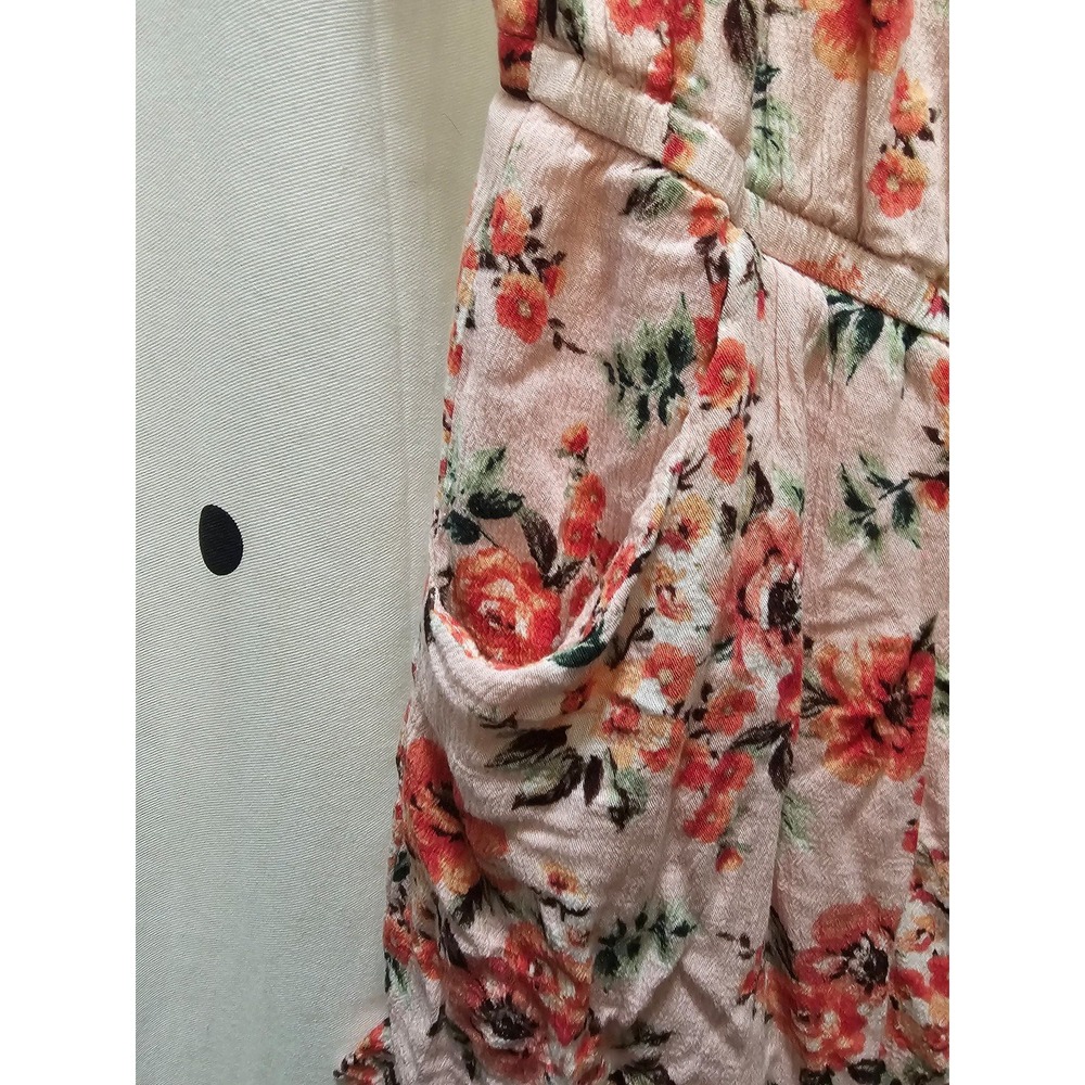 Y2K Bongo pink floral smocked ruffle romper XL gauze short sleeve off shoulder - Picture 4 of 11